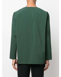 dunkelgrünes Langarmshirt mit einer Knopfleiste von Homme Plissé Issey Miyake