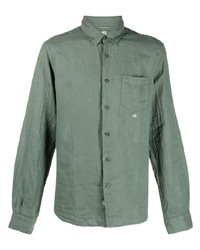 dunkelgrünes Leinen Langarmhemd von C.P. Company