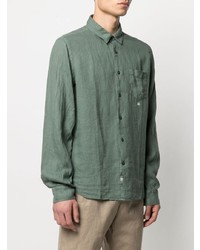 dunkelgrünes Leinen Langarmhemd von C.P. Company