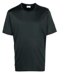 dunkelgrünes Seide T-Shirt mit einem Rundhalsausschnitt von Saint Laurent
