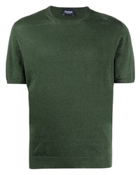 dunkelgrünes Strick T-Shirt mit einem Rundhalsausschnitt von Drumohr
