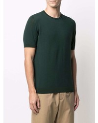 dunkelgrünes Strick T-Shirt mit einem Rundhalsausschnitt von Roberto Collina