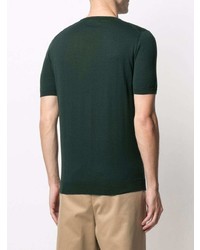dunkelgrünes Strick T-Shirt mit einem Rundhalsausschnitt von Roberto Collina