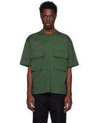 dunkelgrünes Strick T-Shirt mit einem Rundhalsausschnitt von Sacai
