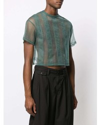 dunkelgrünes T-Shirt mit einem Rundhalsausschnitt aus Netzstoff von Eckhaus Latta
