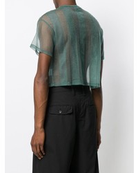 dunkelgrünes T-Shirt mit einem Rundhalsausschnitt aus Netzstoff von Eckhaus Latta