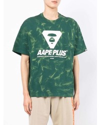 dunkelgrünes Mit Batikmuster T-Shirt mit einem Rundhalsausschnitt von AAPE BY A BATHING APE