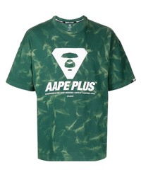 dunkelgrünes Mit Batikmuster T-Shirt mit einem Rundhalsausschnitt von AAPE BY A BATHING APE