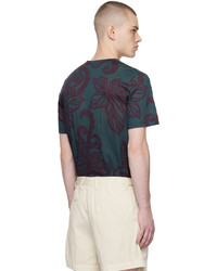dunkelgrünes T-Shirt mit einem Rundhalsausschnitt mit Blumenmuster von Dries Van Noten