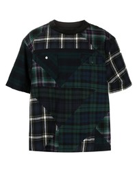 dunkelgrünes T-Shirt mit einem Rundhalsausschnitt mit Schottenmuster von Sacai