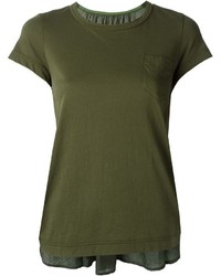 dunkelgrünes T-Shirt mit einem Rundhalsausschnitt von Sacai