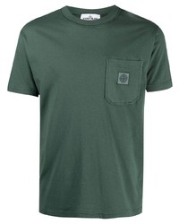 dunkelgrünes T-Shirt mit einem Rundhalsausschnitt von Stone Island