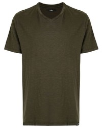 dunkelgrünes T-Shirt mit einem V-Ausschnitt von 7 For All Mankind