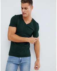 dunkelgrünes T-Shirt mit einem V-Ausschnitt von ASOS DESIGN