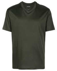 dunkelgrünes T-Shirt mit einem V-Ausschnitt von Emporio Armani