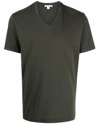 dunkelgrünes T-Shirt mit einem V-Ausschnitt von James Perse