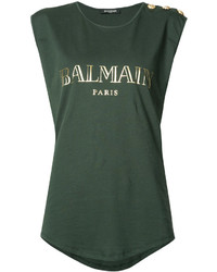 dunkelgrünes T-shirt von Balmain
