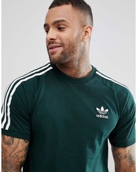 dunkelgrünes vertikal gestreiftes T-Shirt mit einem Rundhalsausschnitt von adidas