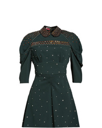 dunkelgrünes verziertes gerade geschnittenes Kleid von Miu Miu