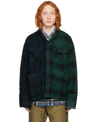 dunkelgrünes Wolllangarmhemd mit Schottenmuster von Greg Lauren