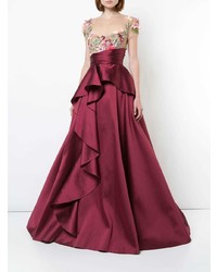 dunkellila Ballkleid mit Blumenmuster von Marchesa Notte