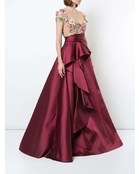 dunkellila Ballkleid mit Blumenmuster von Marchesa Notte