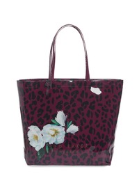 dunkellila bedruckte Shopper Tasche aus Leder