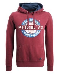dunkellila bedruckter Pullover mit einem Kapuze von Petrol Industries