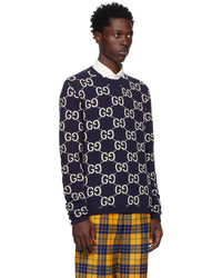 dunkellila bedruckter Pullover mit einem Rundhalsausschnitt von Gucci