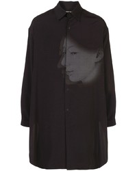 dunkellila bedrucktes Langarmhemd von Yohji Yamamoto