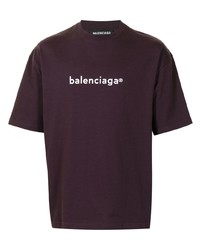 dunkellila bedrucktes T-Shirt mit einem Rundhalsausschnitt von Balenciaga