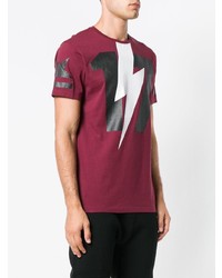 dunkellila bedrucktes T-Shirt mit einem Rundhalsausschnitt von Hydrogen