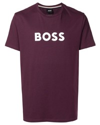 dunkellila bedrucktes T-Shirt mit einem Rundhalsausschnitt von BOSS