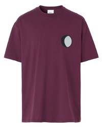 dunkellila bedrucktes T-Shirt mit einem Rundhalsausschnitt von Burberry
