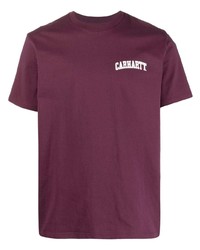 dunkellila bedrucktes T-Shirt mit einem Rundhalsausschnitt von Carhartt WIP