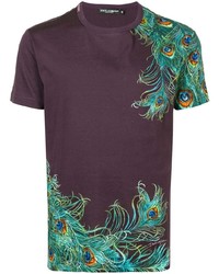 dunkellila bedrucktes T-Shirt mit einem Rundhalsausschnitt von Dolce & Gabbana