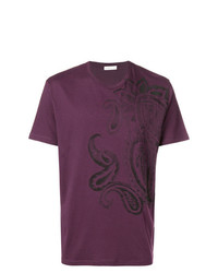 dunkellila bedrucktes T-Shirt mit einem Rundhalsausschnitt von Etro