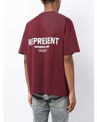 dunkellila bedrucktes T-Shirt mit einem Rundhalsausschnitt von Represent