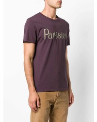 dunkellila bedrucktes T-Shirt mit einem Rundhalsausschnitt von MAISON KITSUNÉ