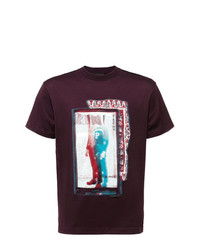 dunkellila bedrucktes T-Shirt mit einem Rundhalsausschnitt von Prada