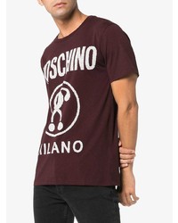 dunkellila bedrucktes T-Shirt mit einem Rundhalsausschnitt von Moschino