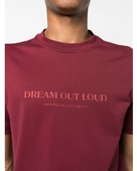dunkellila bedrucktes T-Shirt mit einem Rundhalsausschnitt von Brunello Cucinelli