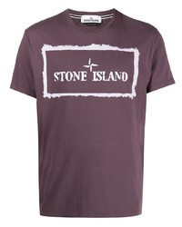 dunkellila bedrucktes T-Shirt mit einem Rundhalsausschnitt von Stone Island