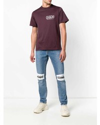 dunkellila bedrucktes T-Shirt mit einem Rundhalsausschnitt von Golden Goose Deluxe Brand