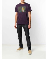 dunkellila bedrucktes T-Shirt mit einem Rundhalsausschnitt von Ps By Paul Smith