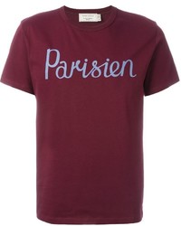 dunkellila bedrucktes T-shirt von MAISON KITSUNÉ