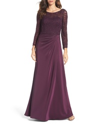 dunkellila besticktes Spitze Ballkleid