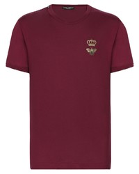 dunkellila besticktes T-Shirt mit einem Rundhalsausschnitt von Dolce & Gabbana
