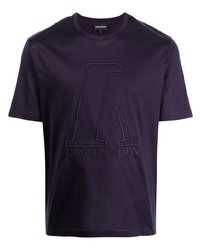dunkellila besticktes T-Shirt mit einem Rundhalsausschnitt von Emporio Armani