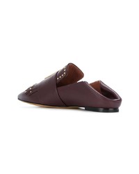 dunkellila Leder Slipper mit Fransen von Bally